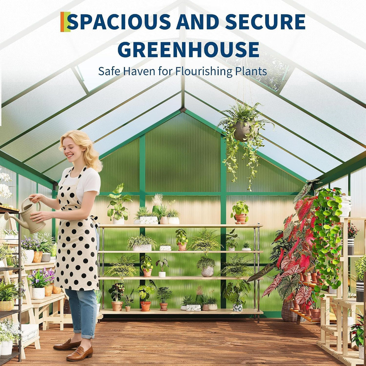 Greenhouse, 6X8 FT Greenhouse for Outdoors, Walk-In Green House with Ground Nails and Vent Windows, Sliding Lockable Door, Polycarbonate Greenhouses for outside Garden Backyard, Quick Setup, Green