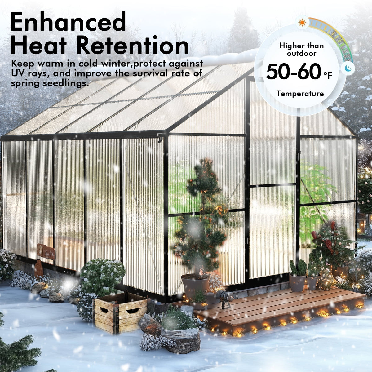 8X10Ft Outdoor Greenhouse, Heavy-Duty Walk-In Green House for Garden with Reinforced Aluminum Frame & Uv-Resistant Polycarbonate Panels