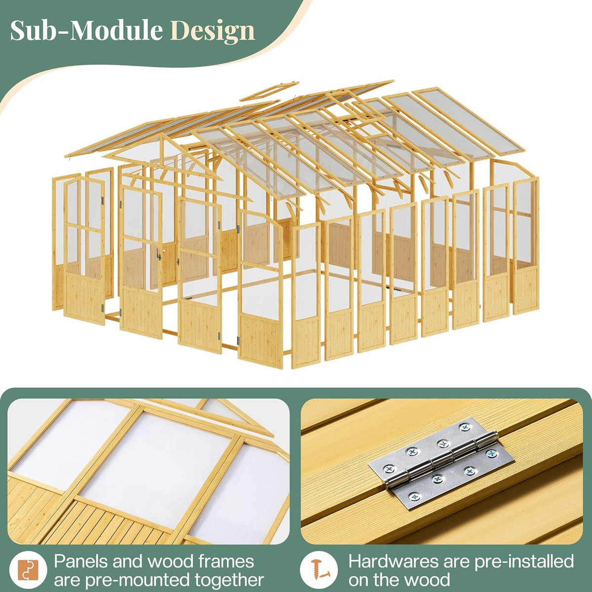 10 X 13.2-Ft Wooden Greenhouse | Walk-In Cedar Frame, Lockable Door, 2 Adjustable Roof Vents, Polycarbonate Panels, for Outdoor Garden and Backyard