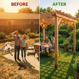 12X16 FT All Cedar Wood Wooden Pergola, Pergola Kit with Stakes, Quality Wood Supported Structure, Snow and Wind Supported, Outdoor Garden Shelter with Cedar Framed for Backyard, Deck, Lawn — Before & After