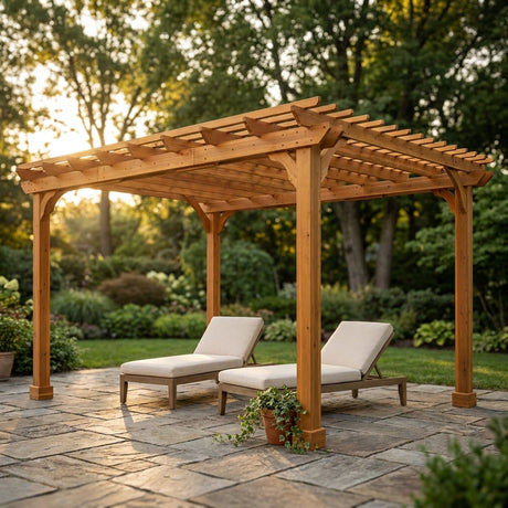 12X16 FT All Cedar Wood Wooden Pergola, Pergola Kit with Stakes, Quality Wood Supported Structure, Snow and Wind Supported, Outdoor Garden Shelter with Cedar Framed for Backyard, Deck, Lawn — Studio Shot