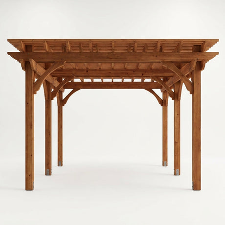 12X16 FT All Cedar Wood Wooden Pergola, Pergola Kit with Stakes, Quality Wood Supported Structure, Snow and Wind Supported, Outdoor Garden Shelter with Cedar Framed for Backyard, Deck, Lawn — Studio Shot