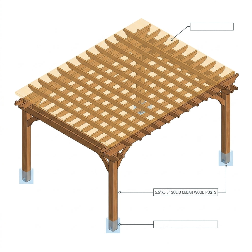 12X16 FT All Cedar Wood Wooden Pergola, Pergola Kit with Stakes, Quality Wood Supported Structure, Snow and Wind Supported, Outdoor Garden Shelter with Cedar Framed for Backyard, Deck, Lawn — How It Works