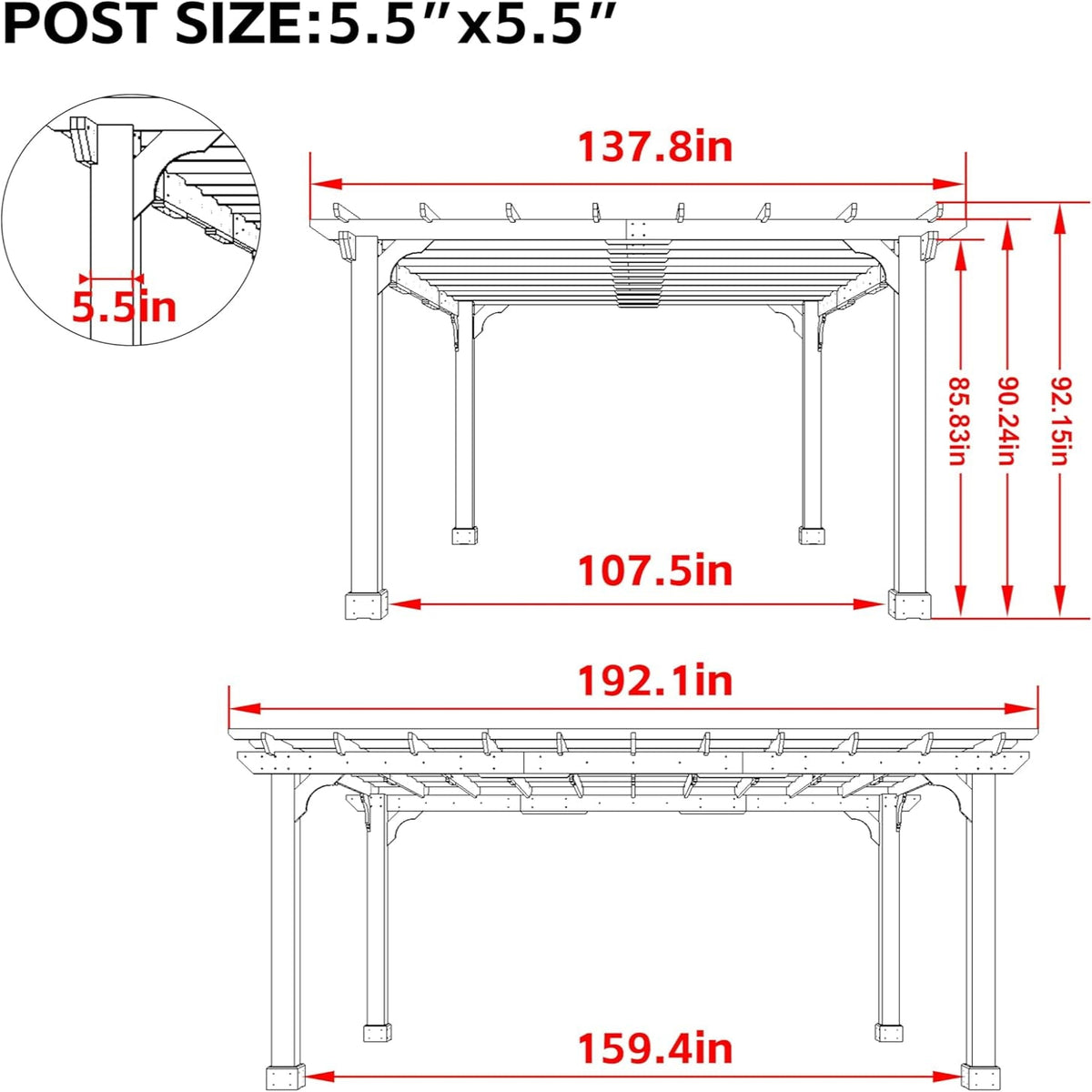Wooden Pergola Kit Built to Weather All Seasons, 12x16 Cedar Wood, Metal Stakes, Snow and Wind Rated