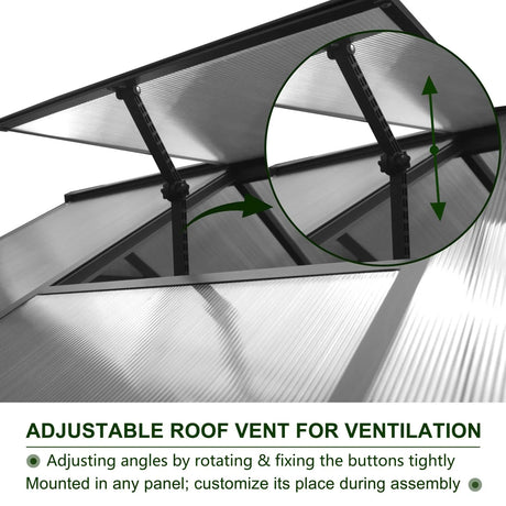 Polycarbonate Greenhouse Aluminum Frame Greenhouse with Adjustable Roof Vent