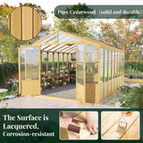 10 X 13.2-Ft Wooden Greenhouse | Walk-In Cedar Frame, Lockable Door, 2 Adjustable Roof Vents, Polycarbonate Panels, for Outdoor Garden and Backyard