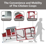 Chicken Coop with Run - 2-Story Wooden Chicken Tractor with Nesting Box - Red