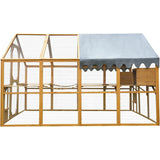 110"L Outdoor Large Chicken Coop with Waterproof Cover, Roosting Platform, Wire Mesh & 2 Lift Small Doors with Locks, Wood Chicken Coop House with Run for Cat Kitten Playpen, Duck, Rabbit, Quail