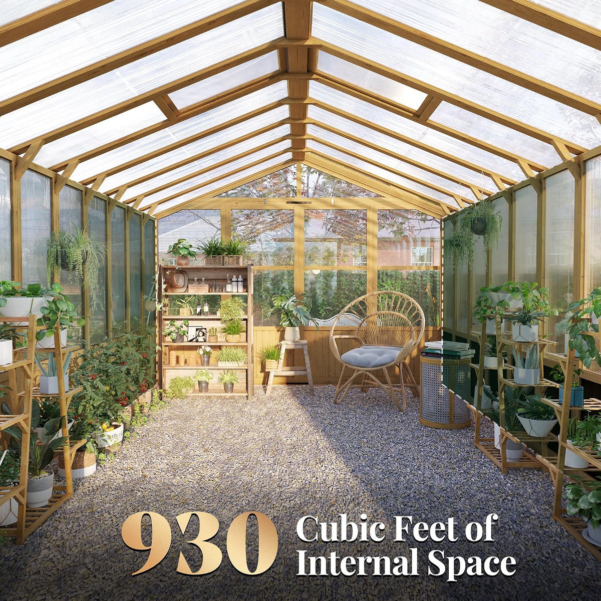 10 X 13.2-Ft Wooden Greenhouse | Walk-In Cedar Frame, Lockable Door, 2 Adjustable Roof Vents, Polycarbonate Panels, for Outdoor Garden and Backyard