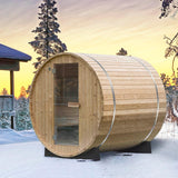 WOODBRIDGE 2-Person Luxury Finland Thermo Pine Outdoor Barrel Sauna with Half View Window, Harvia Electric Heater, Sauna Accessories Kit and Asphalt Shingle Roof, 4'X6'