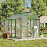 Greenhouse, 6X8 FT Greenhouse for Outdoors, Walk-In Green House with Ground Nails and Vent Windows, Sliding Lockable Door, Polycarbonate Greenhouses for outside Garden Backyard, Quick Setup, Green