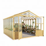 10 X 13.2-Ft Wooden Greenhouse | Walk-In Cedar Frame, Lockable Door, 2 Adjustable Roof Vents, Polycarbonate Panels, for Outdoor Garden and Backyard