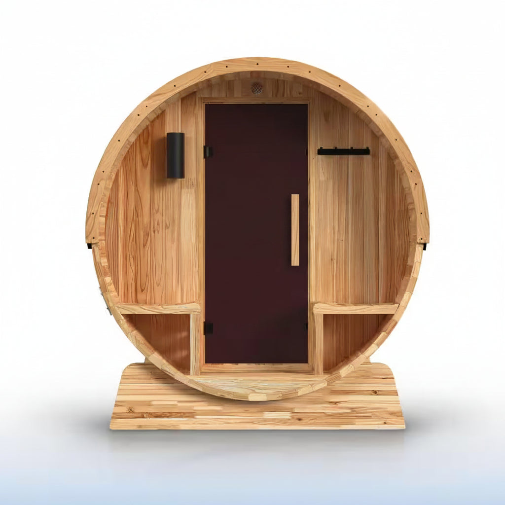 4-Person Electric Heater Outdoor Cedar Barrel Steam Sauna Front Porch Canopy - ETL Certified
