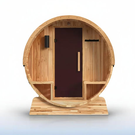 4-Person Electric Heater Outdoor Cedar Barrel Steam Sauna Front Porch Canopy - ETL Certified