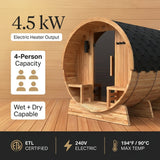 4-Person Electric Heater Outdoor Cedar Barrel Steam Sauna Front Porch Canopy - ETL Certified — Results & Stats