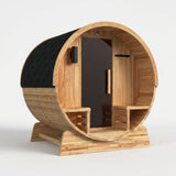 4-Person Electric Heater Outdoor Cedar Barrel Steam Sauna Front Porch Canopy - ETL Certified — Studio Shot