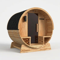4-Person Electric Heater Outdoor Cedar Barrel Steam Sauna Front Porch Canopy - ETL Certified — Studio Shot