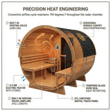 4-Person Electric Heater Outdoor Cedar Barrel Steam Sauna Front Porch Canopy - ETL Certified — How It Works