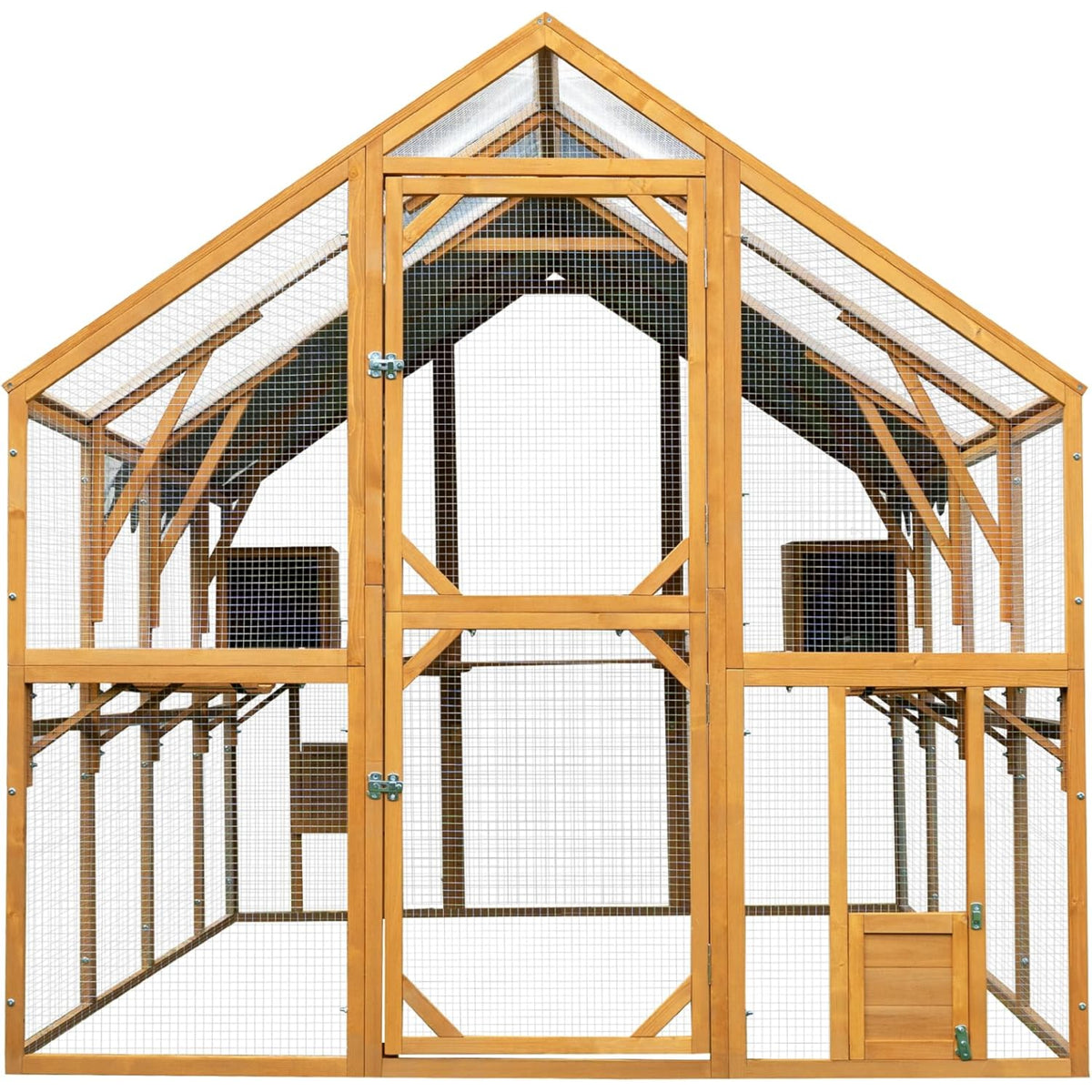 110"L Outdoor Large Chicken Coop with Waterproof Cover, Roosting Platform, Wire Mesh & 2 Lift Small Doors with Locks, Wood Chicken Coop House with Run for Cat Kitten Playpen, Duck, Rabbit, Quail