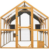 110"L Outdoor Large Chicken Coop with Waterproof Cover, Roosting Platform, Wire Mesh & 2 Lift Small Doors with Locks, Wood Chicken Coop House with Run for Cat Kitten Playpen, Duck, Rabbit, Quail