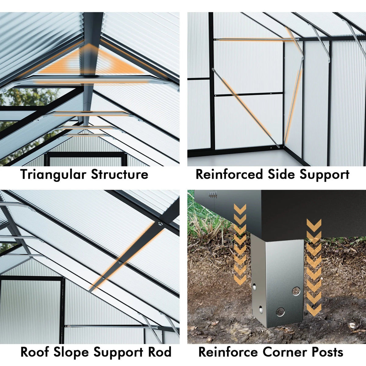 8X10Ft Outdoor Greenhouse, Heavy-Duty Walk-In Green House for Garden with Reinforced Aluminum Frame & Uv-Resistant Polycarbonate Panels