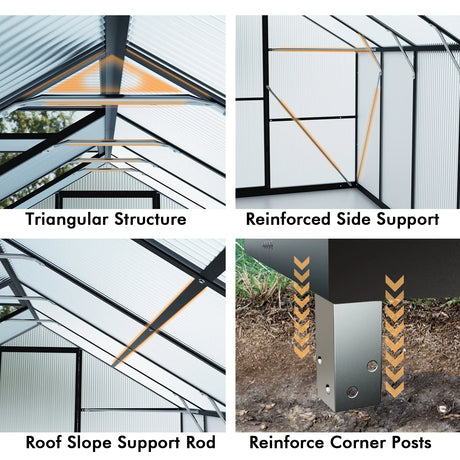 8X10Ft Outdoor Greenhouse, Heavy-Duty Walk-In Green House for Garden with Reinforced Aluminum Frame & Uv-Resistant Polycarbonate Panels