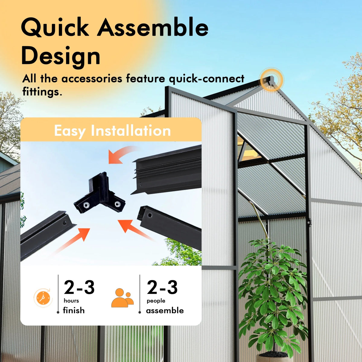 8X10Ft Outdoor Greenhouse, Heavy-Duty Walk-In Green House for Garden with Reinforced Aluminum Frame & Uv-Resistant Polycarbonate Panels