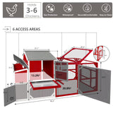 Chicken Coop with Run - 2-Story Wooden Chicken Tractor with Nesting Box - Red