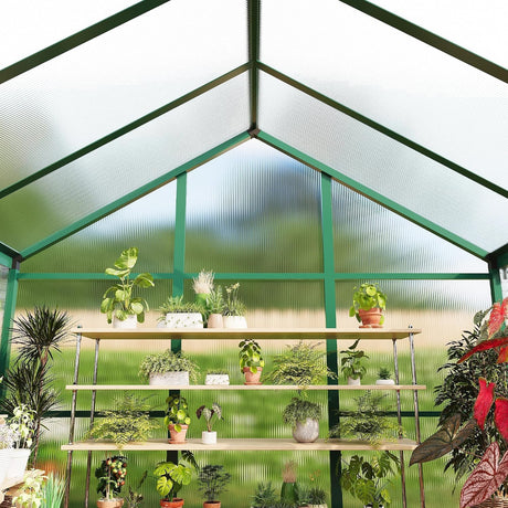 Greenhouse, 6X8 FT Greenhouse for Outdoors, Walk-In Green House with Ground Nails and Vent Windows, Sliding Lockable Door, Polycarbonate Greenhouses for outside Garden Backyard, Quick Setup, Green