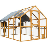 110"L Outdoor Large Chicken Coop with Waterproof Cover, Roosting Platform, Wire Mesh & 2 Lift Small Doors with Locks, Wood Chicken Coop House with Run for Cat Kitten Playpen, Duck, Rabbit, Quail