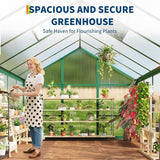 Greenhouse, 6X8 FT Greenhouse for Outdoors, Walk-In Green House with Ground Nails and Vent Windows, Sliding Lockable Door, Polycarbonate Greenhouses for outside Garden Backyard, Quick Setup, Green