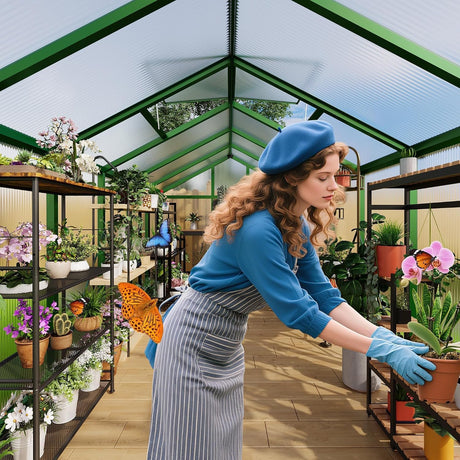 Greenhouse, 6X8 FT Greenhouse for Outdoors, Walk-In Green House with Ground Nails and Vent Windows, Sliding Lockable Door, Polycarbonate Greenhouses for outside Garden Backyard, Quick Setup, Green