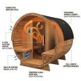 Outdoor Cedar Barrel Sauna Built for Year-Round Use, 4-Person Capacity, 4.5kW Electric Heater, ETL Certified — How It Works