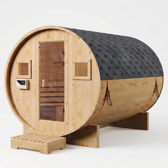 Outdoor Traditional Barrel Sauna | 4-6 Person Wood Sauna, Steam and Wet Sauna with 220V with 6KW Electric Heater, Sauna Stone — Studio Shot