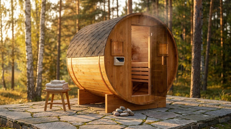 Outdoor Traditional Barrel Sauna | 4-6 Person Wood Sauna, Steam and Wet Sauna with 220V with 6KW Electric Heater, Sauna Stone — Lifestyle