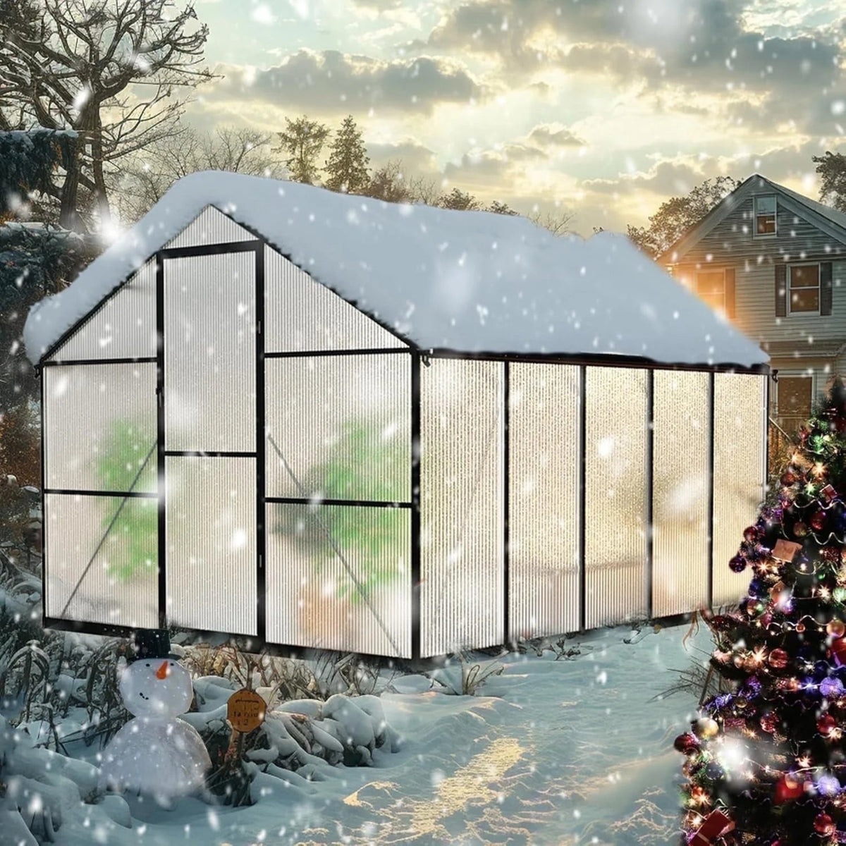8X10Ft Outdoor Greenhouse, Heavy-Duty Walk-In Green House for Garden with Reinforced Aluminum Frame & Uv-Resistant Polycarbonate Panels