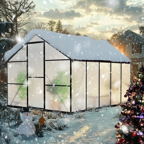 8X10Ft Outdoor Greenhouse, Heavy-Duty Walk-In Green House for Garden with Reinforced Aluminum Frame & Uv-Resistant Polycarbonate Panels