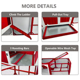 Chicken Coop with Run - 2-Story Wooden Chicken Tractor with Nesting Box - Red
