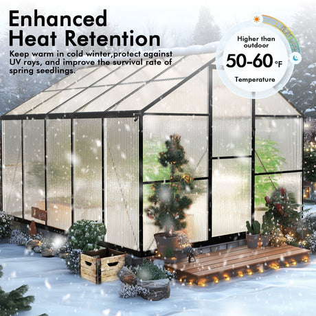 8X10Ft Outdoor Greenhouse, Heavy-Duty Walk-In Green House for Garden with Reinforced Aluminum Frame & Uv-Resistant Polycarbonate Panels