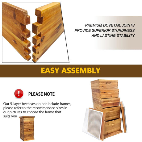 5-Layer Bee Hive, Beehive Kit Langstroth Bee Hive Coated | 100% Beeswax Includes 2 Deep Bee Boxes, 3 Medium Bee Hive, NO Frame
