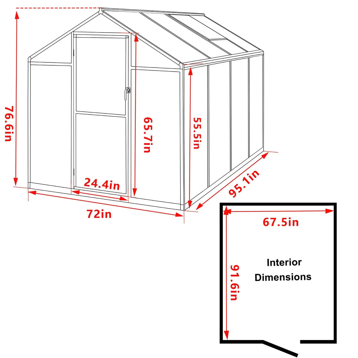 Polycarbonate Greenhouse Aluminum Frame Greenhouse with Adjustable Roof Vent