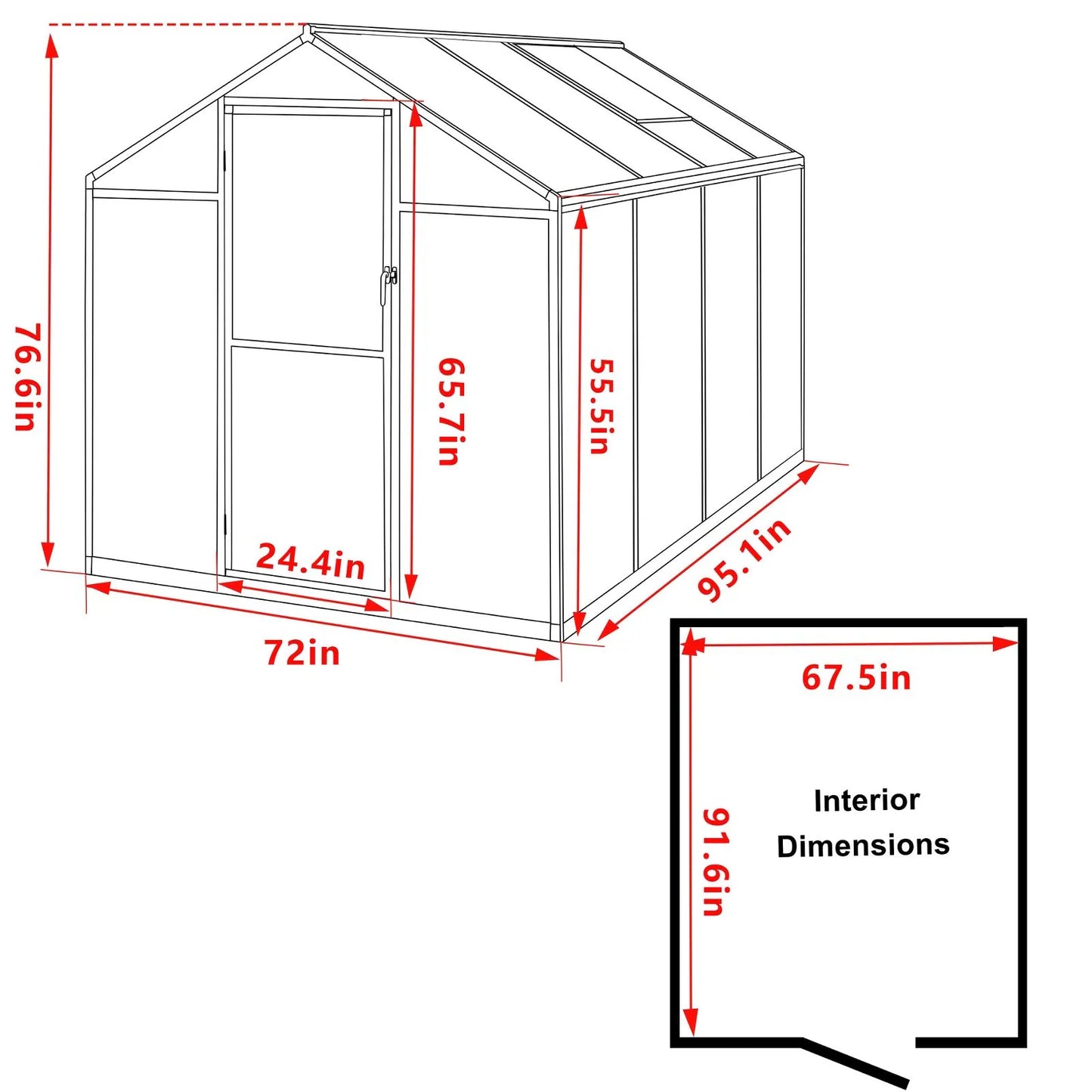 Polycarbonate Greenhouse Aluminum Frame Greenhouse with Adjustable Roof Vent