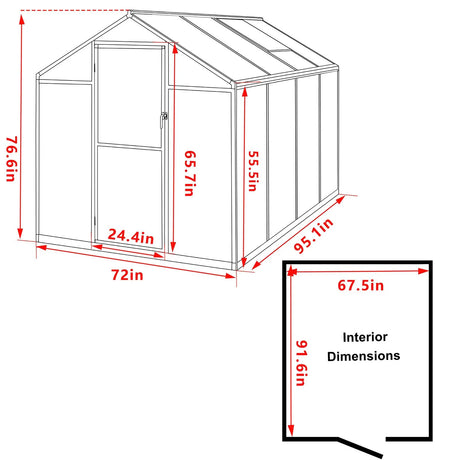 Polycarbonate Greenhouse Aluminum Frame Greenhouse with Adjustable Roof Vent