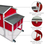 Chicken Coop with Run - 2-Story Wooden Chicken Tractor with Nesting Box - Red