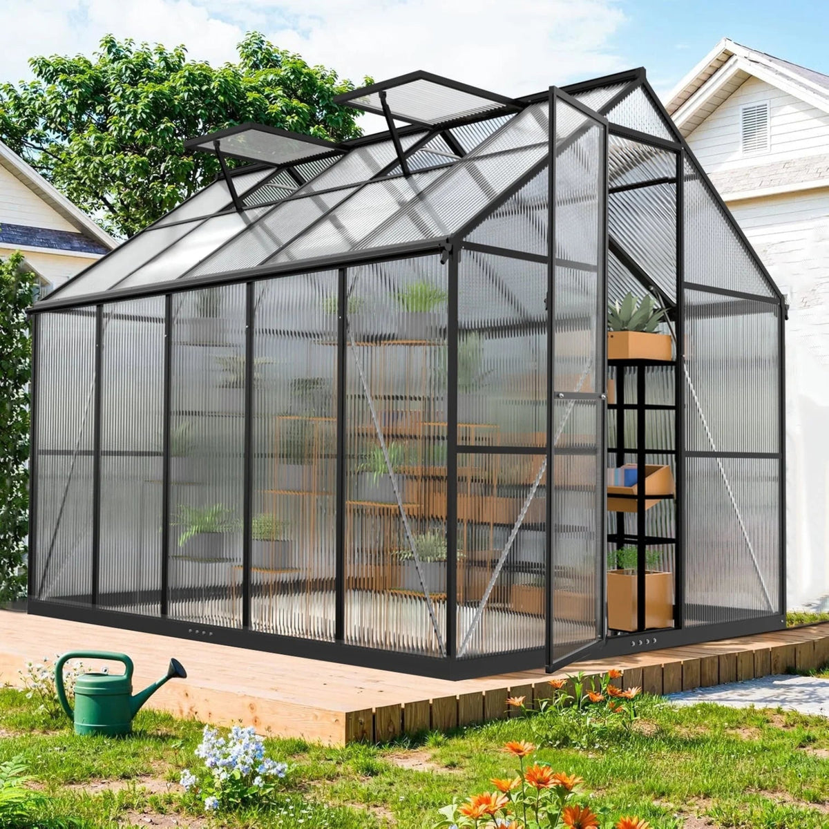 8X10Ft Outdoor Greenhouse, Heavy-Duty Walk-In Green House for Garden with Reinforced Aluminum Frame & Uv-Resistant Polycarbonate Panels