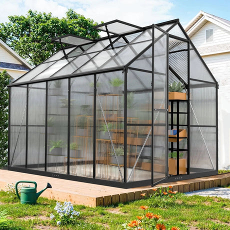 8X10Ft Outdoor Greenhouse, Heavy-Duty Walk-In Green House for Garden with Reinforced Aluminum Frame & Uv-Resistant Polycarbonate Panels
