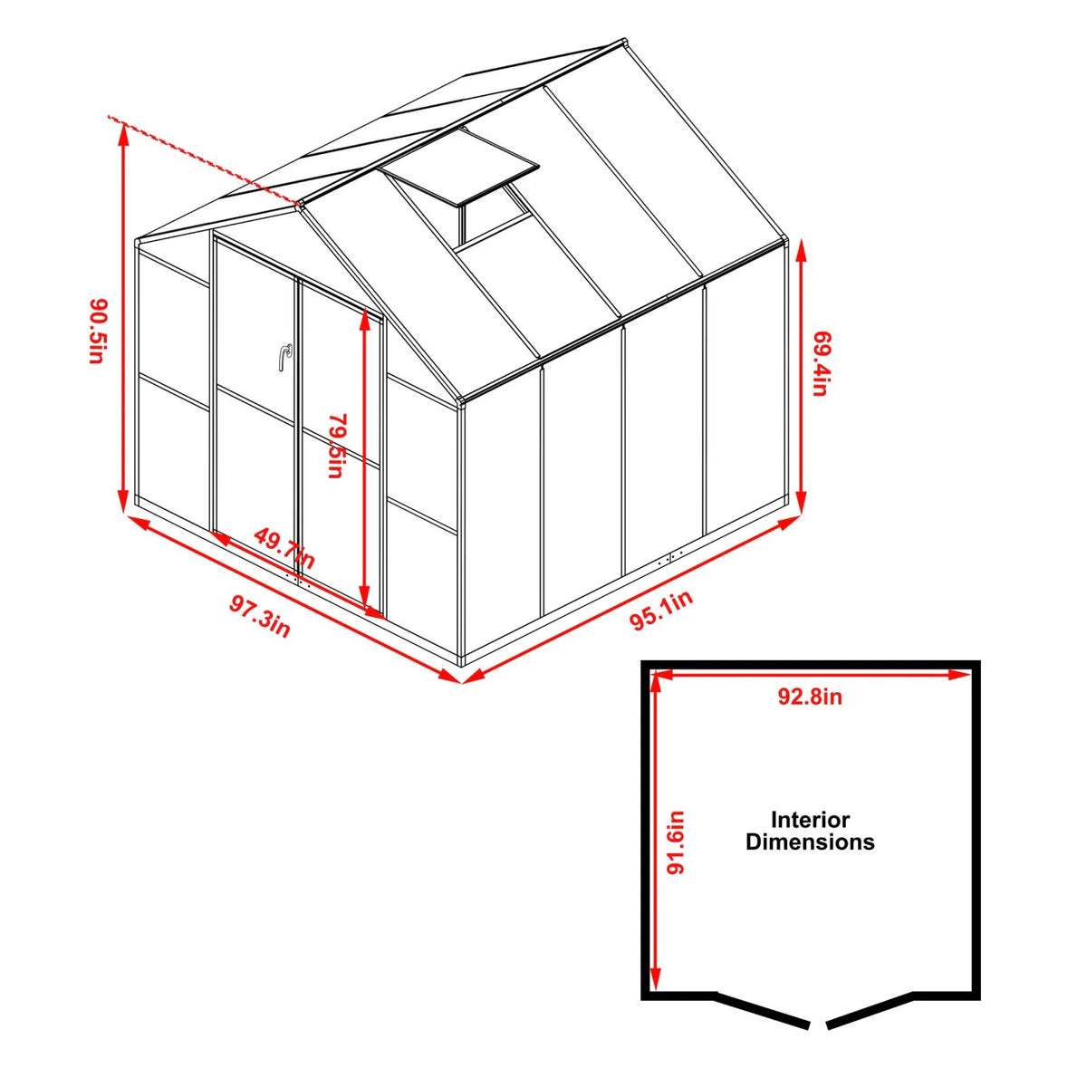 Polycarbonate Greenhouse Aluminum Frame Greenhouse with Adjustable Roof Vent