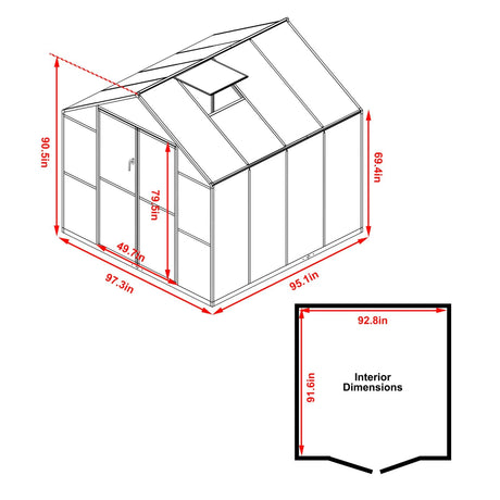 Polycarbonate Greenhouse Aluminum Frame Greenhouse with Adjustable Roof Vent